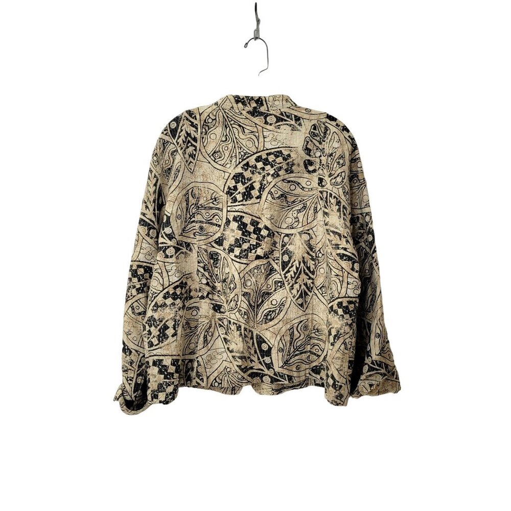 Chico's Linen Jacket Tan and Black Abstract Print Chico's Size 3 Women's 16-18 - Picture 4 of 4
